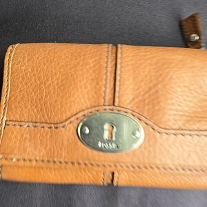 Aged Fossil Soft Brown Leather Tri-fold Wallet  Silver Hardware